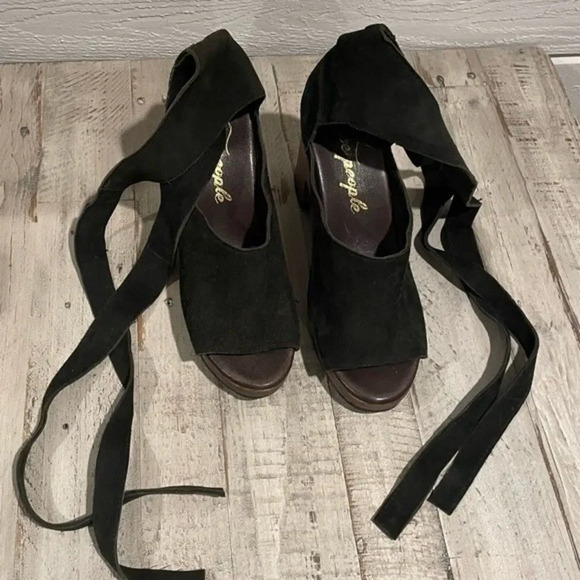 Free People Shoes - Free People Olive Wood Suede Wrap Heels Size 8